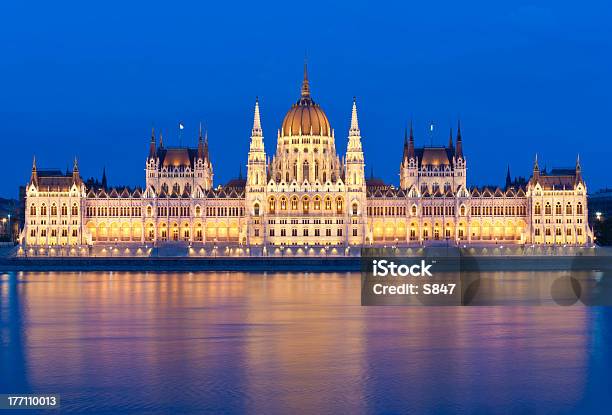 Del Parlamento Ungherese - Fotografie stock e altre immagini di Acqua - Acqua, Acqua fluente, Alba - Crepuscolo