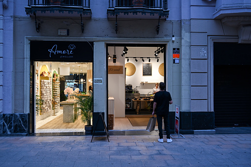 Bilbao, Spain, October 16, 2023 - The Amore jewelry store on Calle Ercilla in Bilbao, Basque Country, Spain.