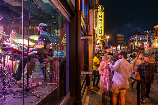 Lots of lights and lots of night clubs with live music in Nashville - Tennessee - United States, 2022