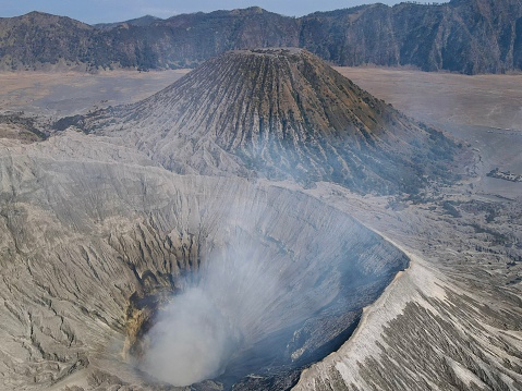 View at Mount Bromo crater rim in Bromo-Tengger-Semeru National Park, Java, Indonesia