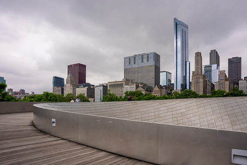 The BP Bridge designed by Frank Gehry connects two parts within Millenium Park