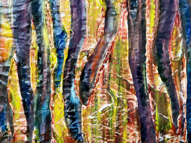 fondo de pintura acrílica multicolor - oil painting striped fine art painting abstract fotografías e imágenes de stock