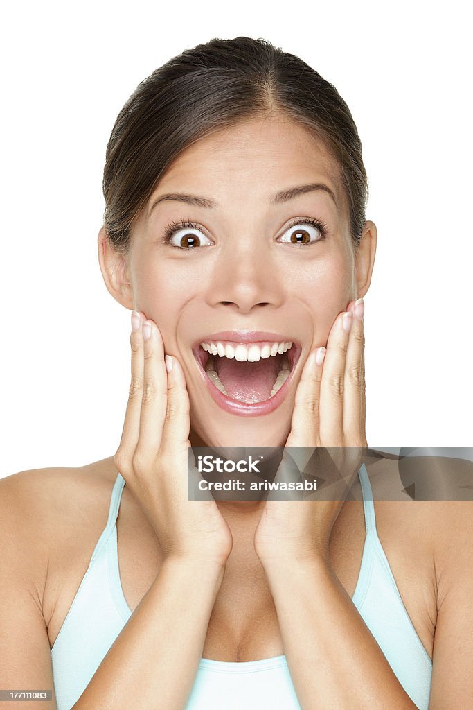 Mulher jovem sorridente feliz Surpresa - Royalty-free Eufórico Foto de stock