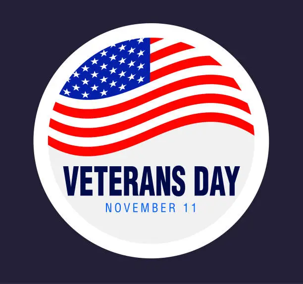 Vector illustration of Veterans Day round label design with patriotic American themed elements
