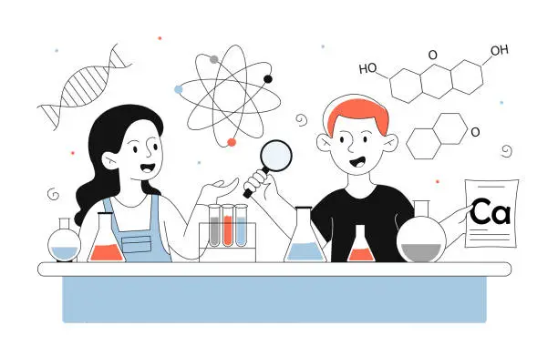 Vector illustration of Children conduct educational experiments vector