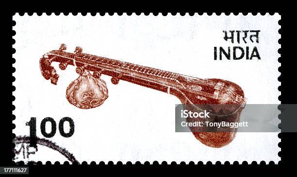 Sitar India Sello Postal Foto de stock y más banco de imágenes de Cultura hindú - Cultura hindú, India, Sello postal