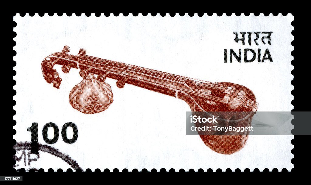 Sitar, India Francobollo postale - Foto stock royalty-free di Cultura indiana