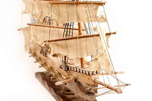 barco de modelo - nautical vessel isolated toy boat wood fotografías e imágenes de stock