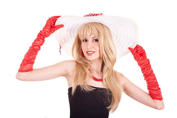 istock Fashion girl in retro style with big hat 177112708