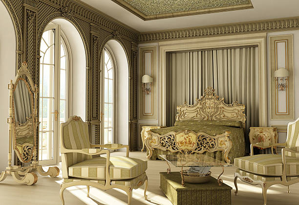 ロココ様式の豪華なベッドルーム - rococo style ストックフォトと画像