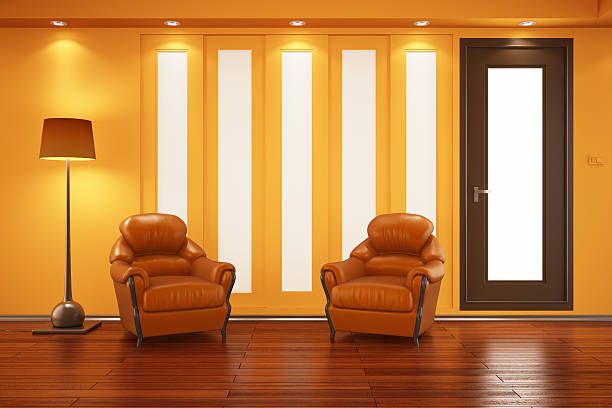 3d orange interior render stock photo
