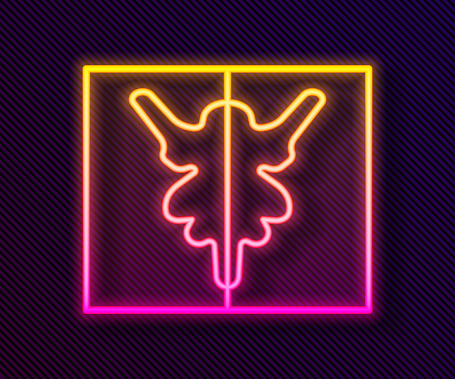 Glowing neon line Rorschach test icon isolated on black background. Psycho diagnostic inkblot test Rorschach. Vector.