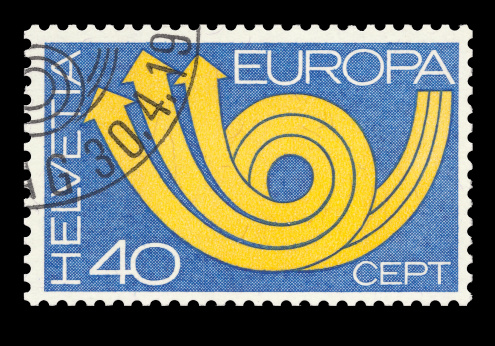Swiss postal stamp with CEPT logo (European Post and Communication Conference)