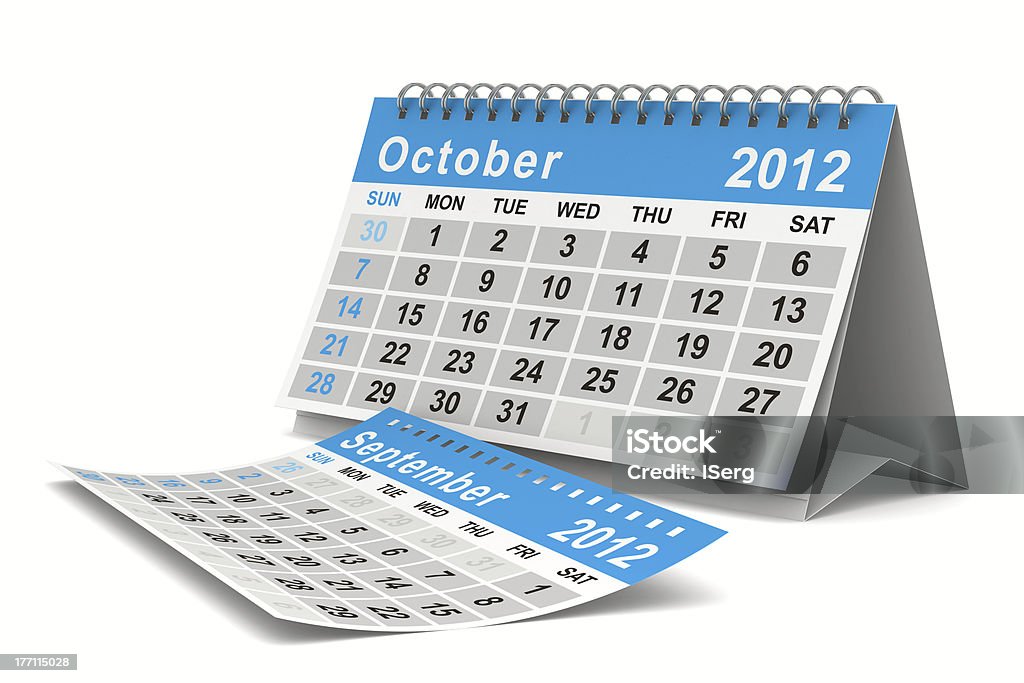 Calendrier de l'année 2012. Octobre. Isolé 3D image - Photo de 2012 libre de droits