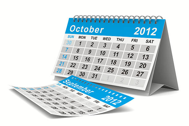 2012 roku kalendarzowego. października. pusta obrazu 3d - september calendar 2012 three dimensional shape zdjęcia i obrazy z banku zdjęć