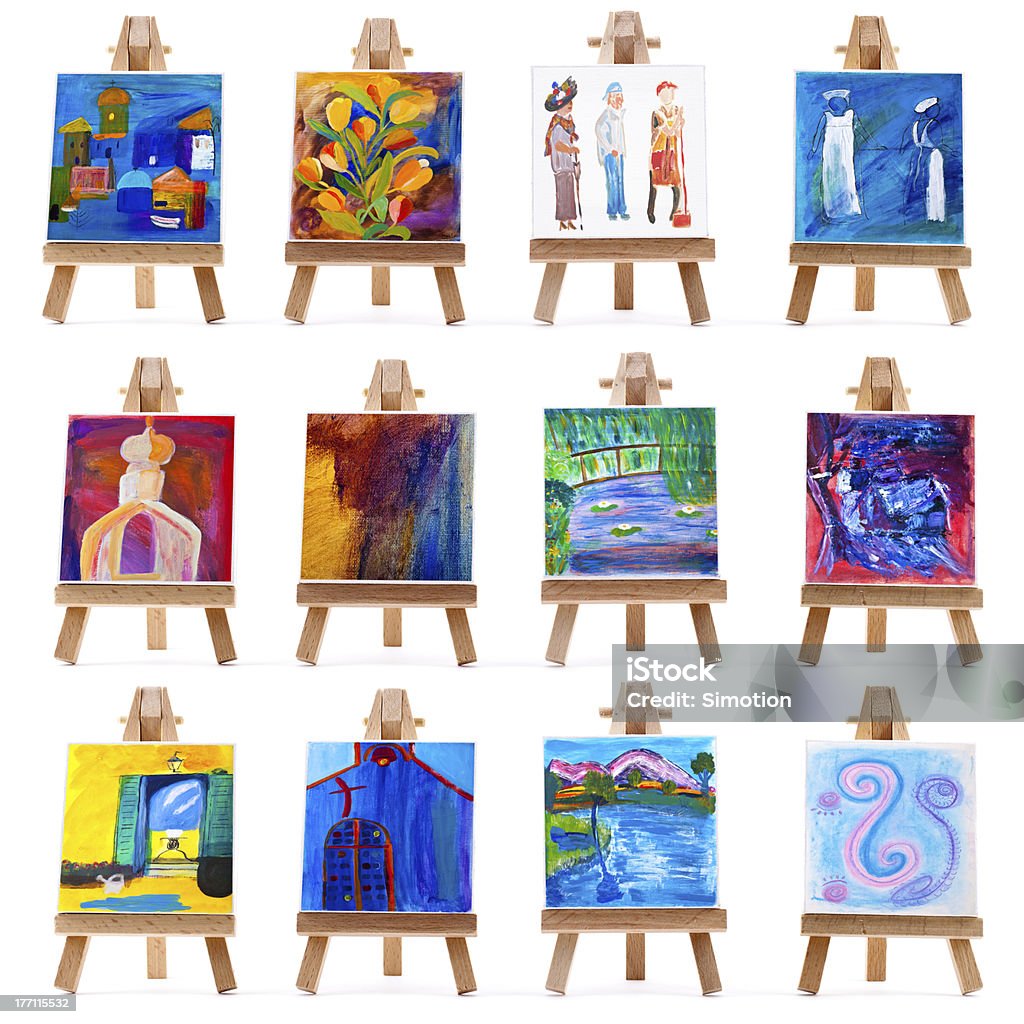 Twelve Mini Paintings On Easels Stock Photo - Download Image Now - Small,  Artist's Canvas, Painting - Art Product - iStock
