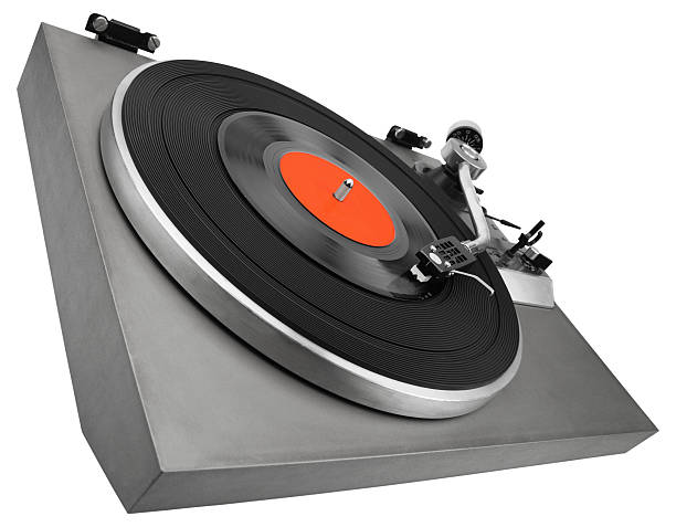 istock Monochrome image of old turntable with bright red label 177116196
