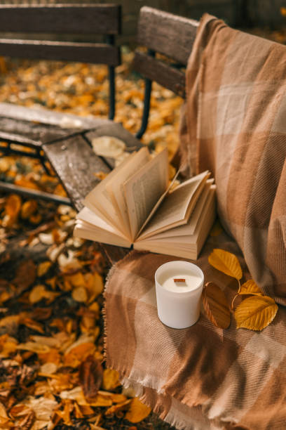 istock Candle and open book in nature, autumn concept 1771169507