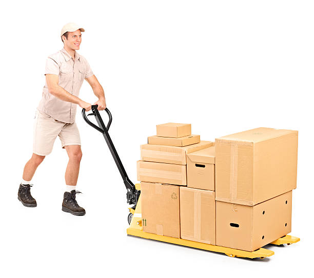 istock Manual worker pushing a fork pallet truck 177117578