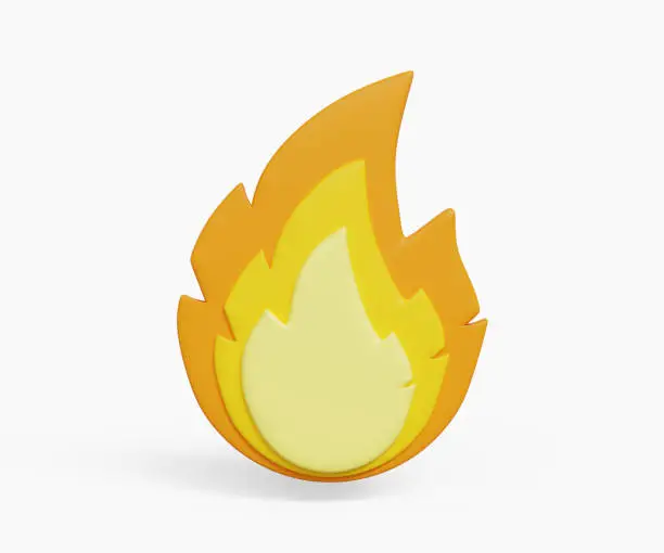 Photo of 3D fire icon. Fire flame, bonefire, flame heat or spicy food symbol. 3d illustration