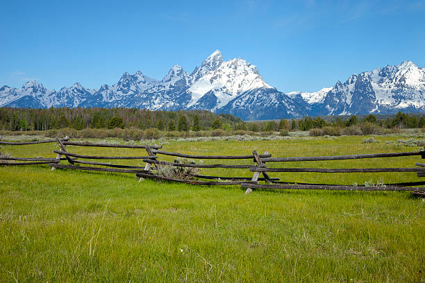 istock Grand Tetons with old style fence in field below 177118225