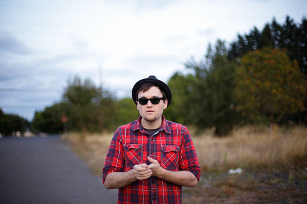 Glasses flannel man stock photo