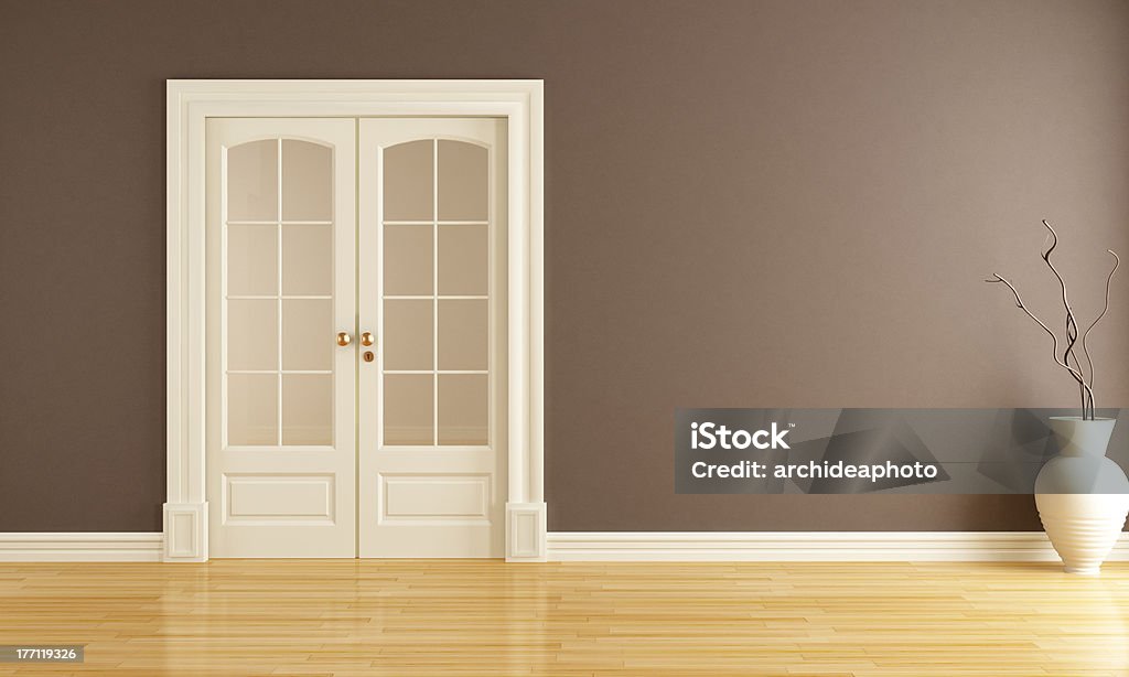 empty interior with sliding door empty brown  interior with  classic sliding door - rendering Brown Stock Photo