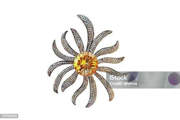 Schwarzgoldene Brosche Mit Citrin Und Diamanten Stockfoto und mehr Bilder von Accessoires - Accessoires, Blatt - Pflanzenbestandteile, Blume