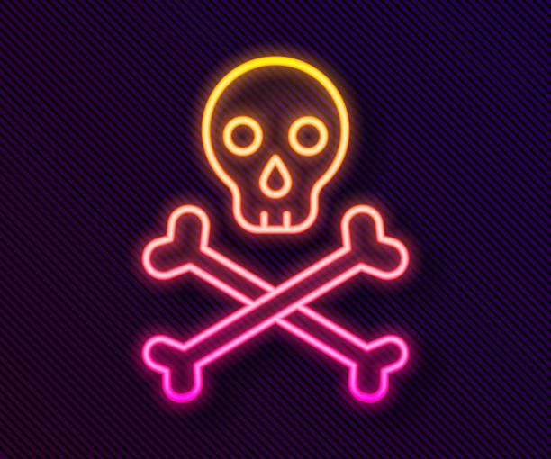 istock Glowing neon line Skull on crossbones icon isolated on black background. Happy Halloween party. Vector 1771208622