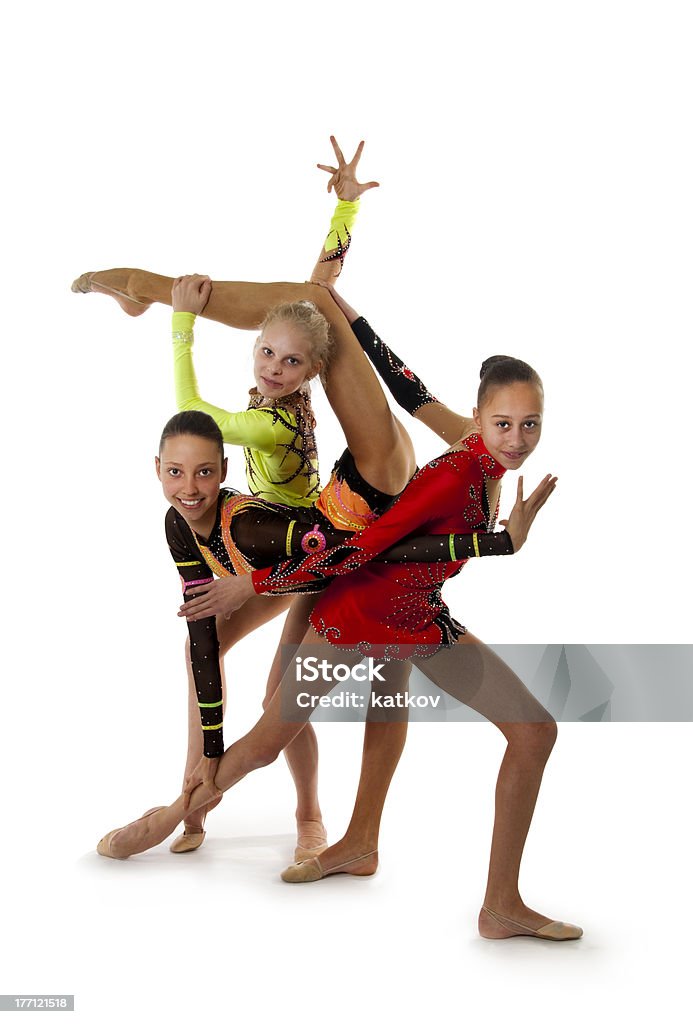 Drei Mädchen Turner treten an - Lizenzfrei Aerobic Stock-Foto
