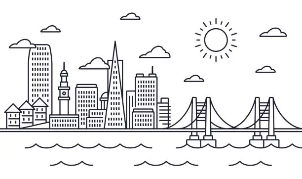 Vector illustration of San Francisco Skyline Line Drawing
