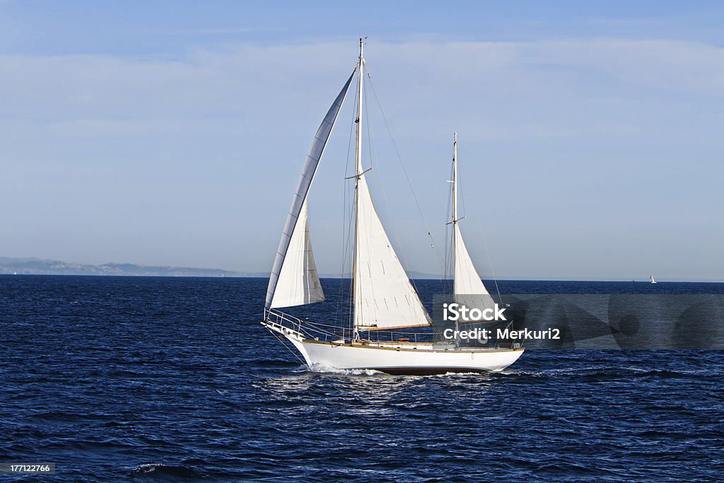 Voilier coupes dans l'eau sur la côte de Long Beach, en Californie - Photo de Spinnaker libre de droits