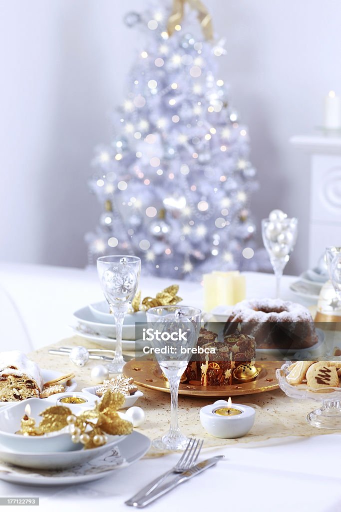 Place setting for Christmas Place setting for Christmas with Christmas tree Christmas Stock Photo