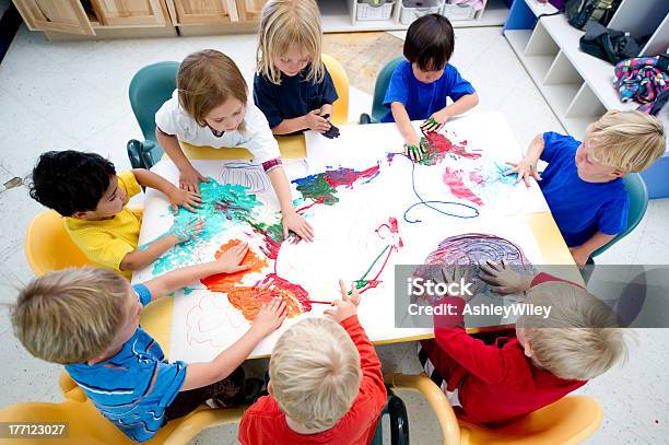 Children Painting Together Stock Photo - Download Image Now - Preschool, Child, Toddler