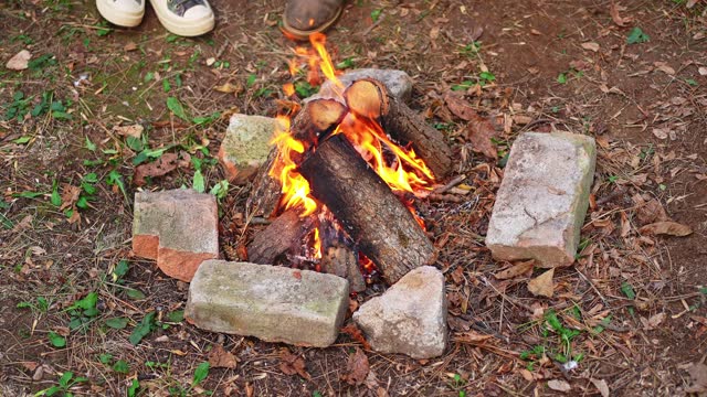 Wood-burning campfire