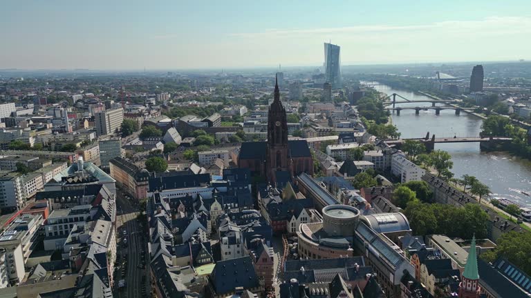 Surrounded by buildings on every side, Frankfurt Cathedral. Aerial