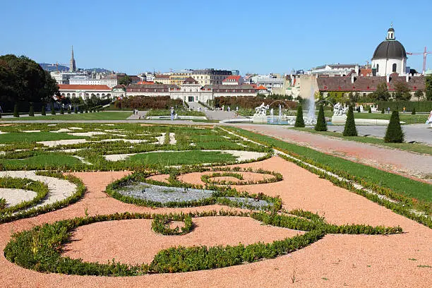 "Castle Belvedere gardens in Vienna, Austria. The Old Town is a UNESCO World Heritage Site."