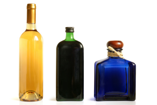 Bottles of alcoholic drinks on a white background