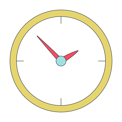Clock flat line color isolated vector object. Showing time. Decorative watch on wall. Editable clip art image on white background. Simple outline cartoon spot illustration for web design