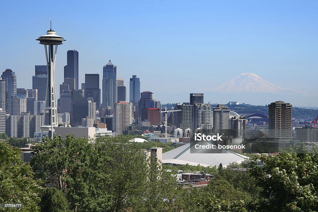 Tarjeta postal vista de la ciudad de Seattle - Foto de stock de Azul libre de derechos