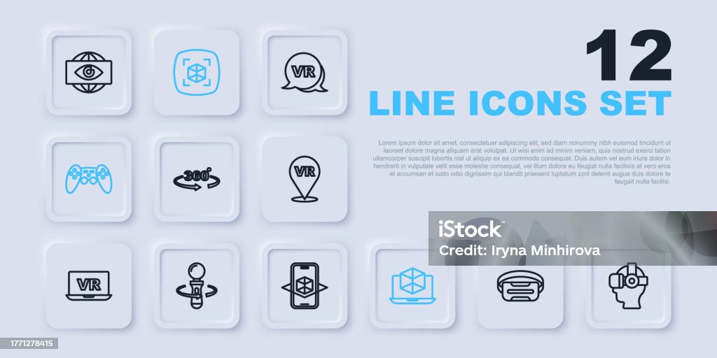 Set Line Virtual Reality Glasses 360 Degree View 3d Modeling Gamepad Vr