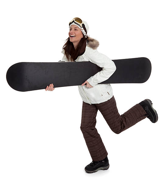 Woman Holding Snowboard stock photo
