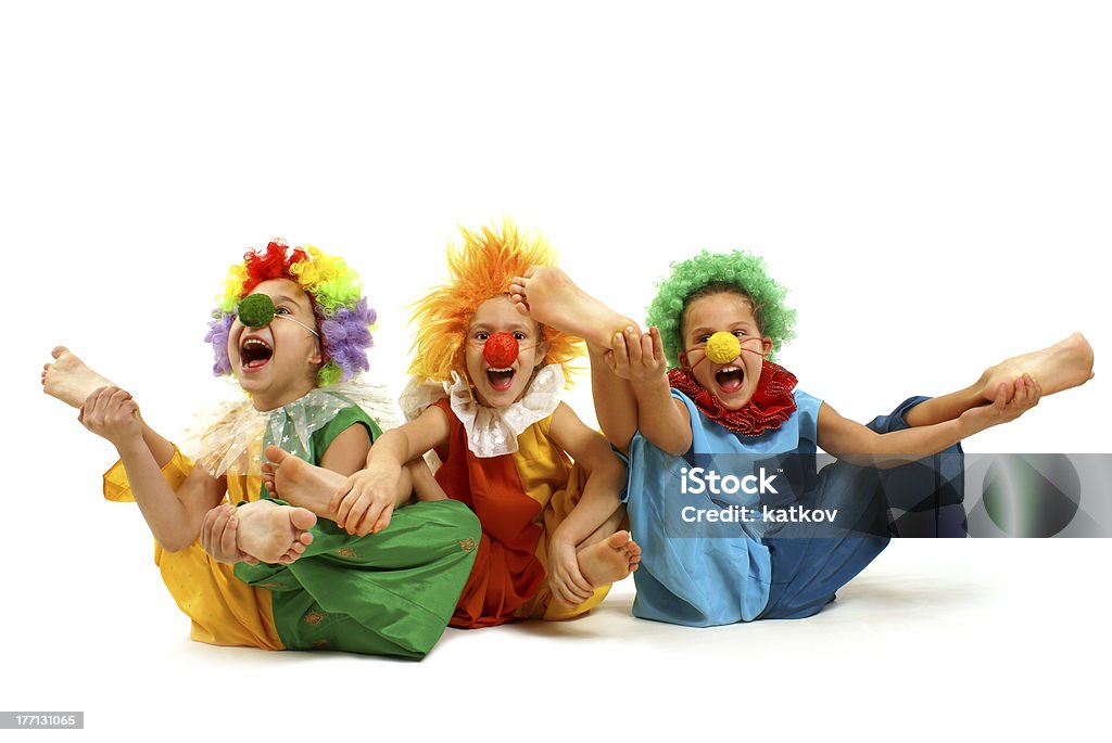 Funny clowns Three little funny clowns Child Stock Photo