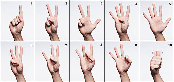 linguaggio dei segni americano. i numeri da 1 a 10. - deaf american sign language hand sign human hand foto e immagini stock