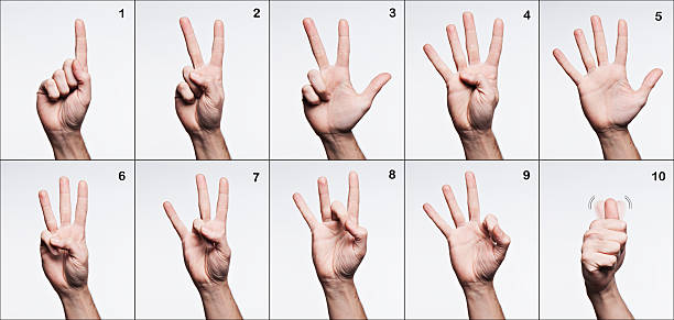 American sign language. Numbers from 1 to 10. stock photo