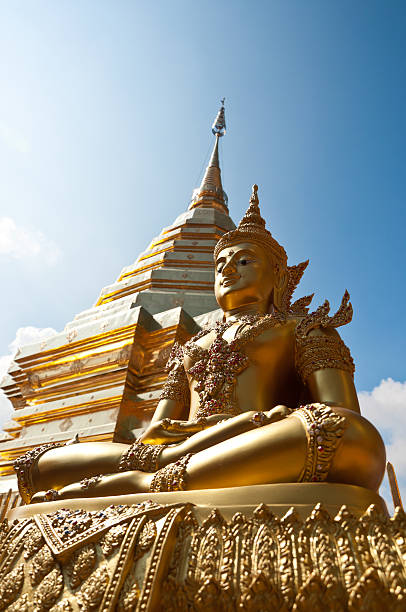 istock Golden Pagoda and Buddha Statue 177131491