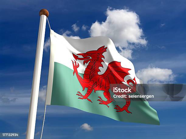 Wales Flag Stock Photo - Download Image Now - Clipping Path, Cloud - Sky, Cloudscape