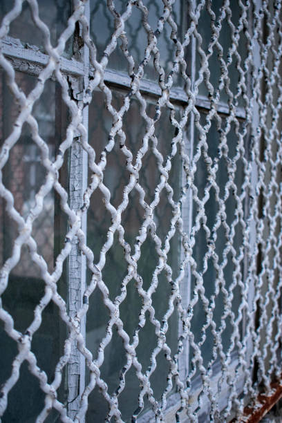 istock Close up photo of rusty painted window grate for security 1771330538