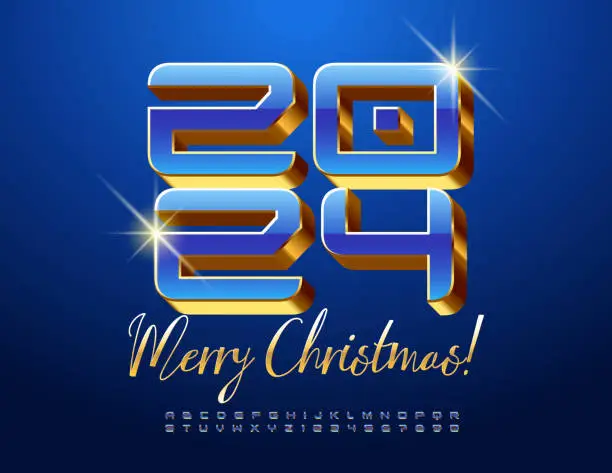 Vector illustration of Vector creative Greeting Card Merry Christmas 2024! Premium 3D Alphabet Letters and Numbers set