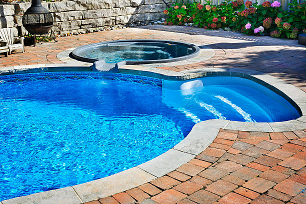 istock Swimming pool with hot tub 177134103
